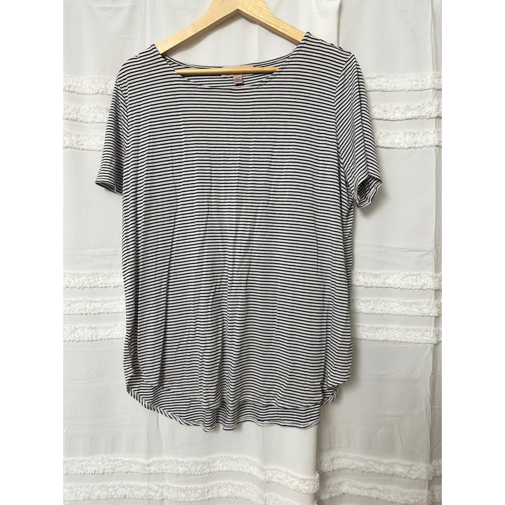 Philosophy Republic Clothing Striped Short Sleeve Top Black White 1X Plus Size